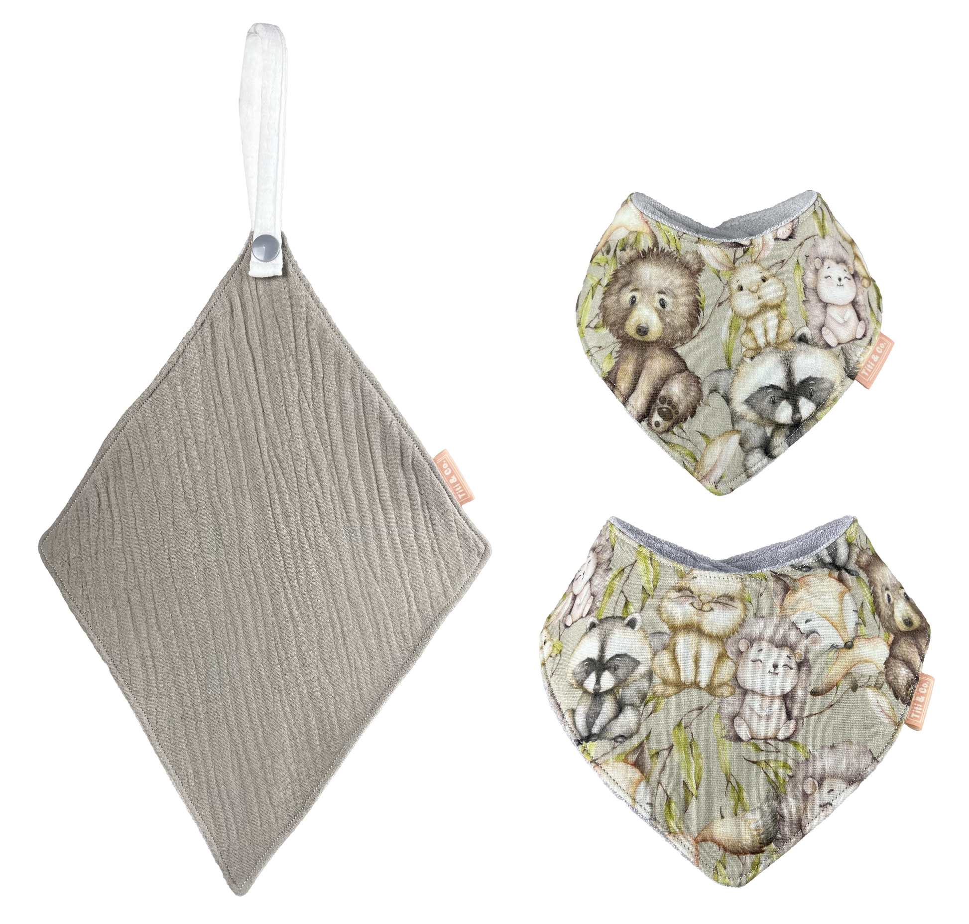 Double Guard Baby Dribble Bib Set - Forrest - Base Bib + Top Bib + Face Washer