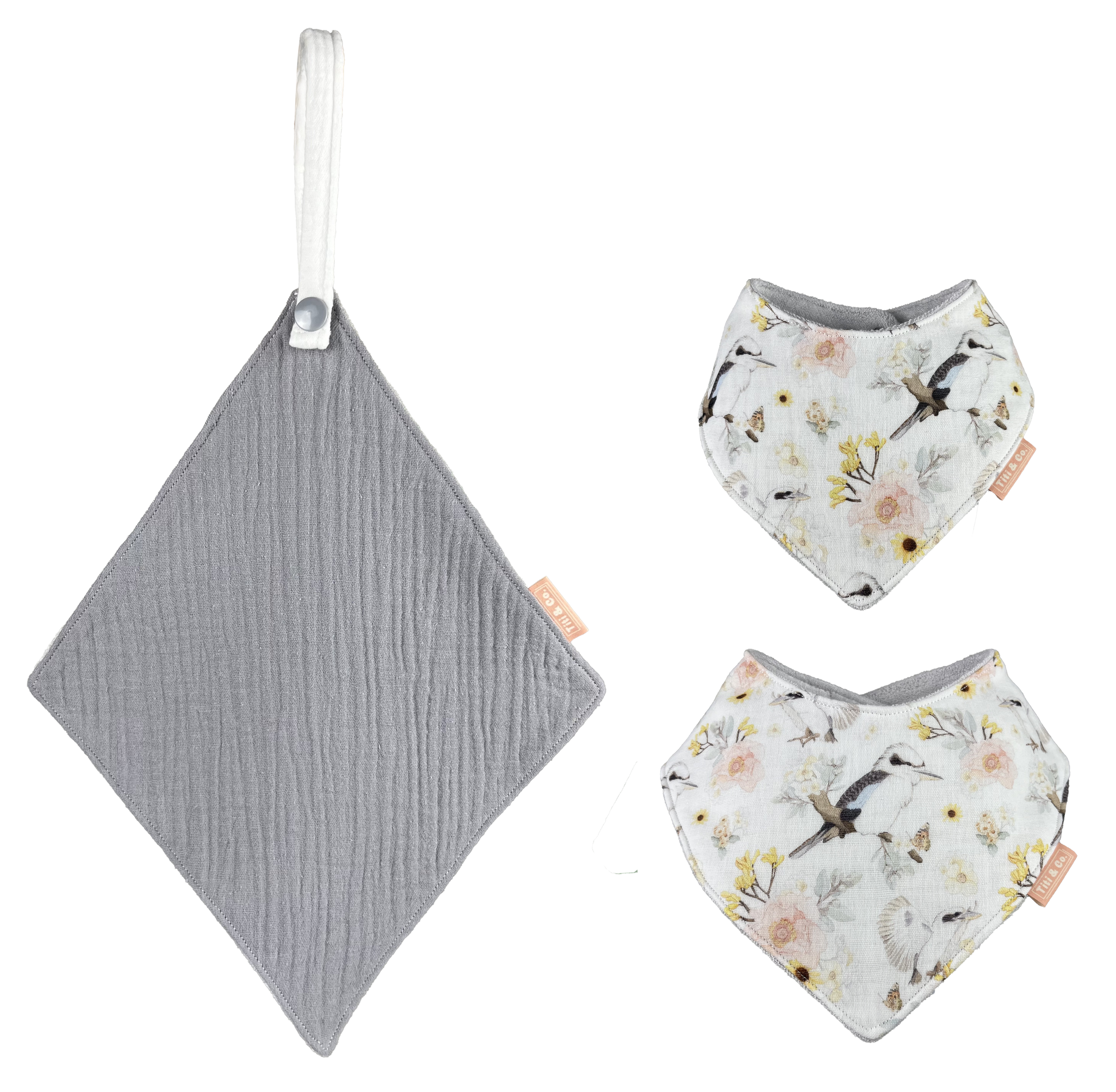 Double Guard Baby Dribble Bib Set - Kookaburra - Base Bib + Top Bib + Face Washer