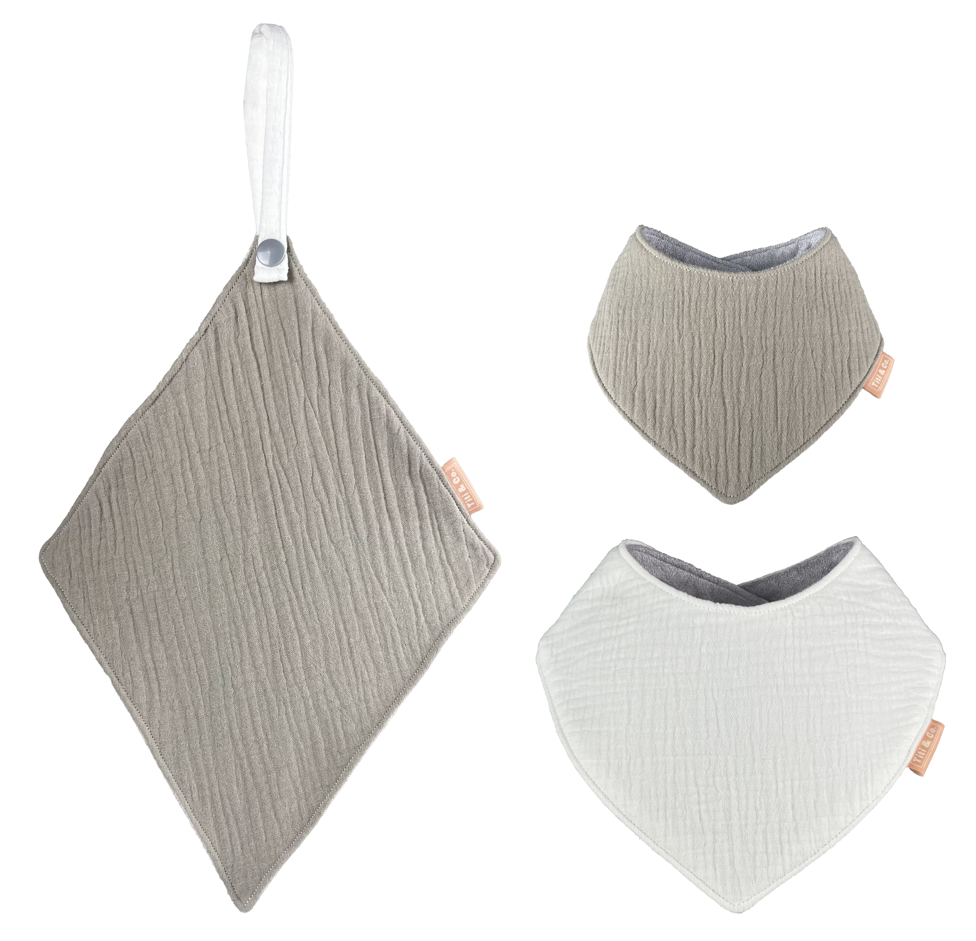 Double Guard Baby Dribble Bib Set - Mocha & Chino - Base Bib + Top Bib + Face Washer