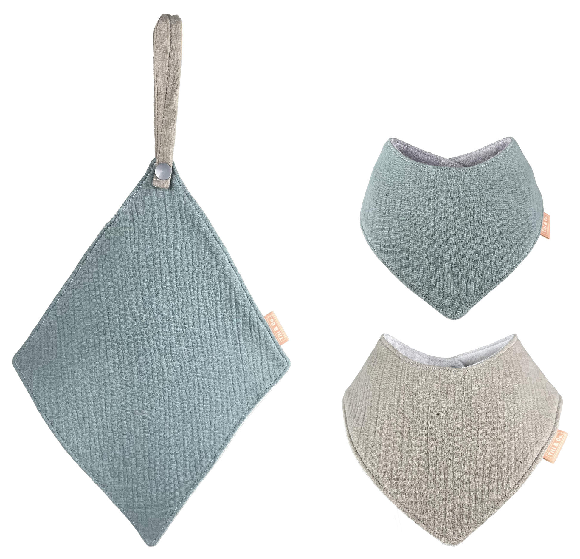 Double Guard Baby Dribble Bib Set - Pistachio Cream - Base Bib + Top Bib + Face Washer